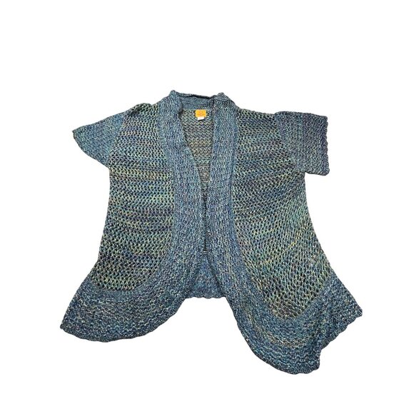 Ruby Rd. Womens 3X Blue Green Open Crochet Knit Cardigan Sweater Plus Size - Picture 1 of 7